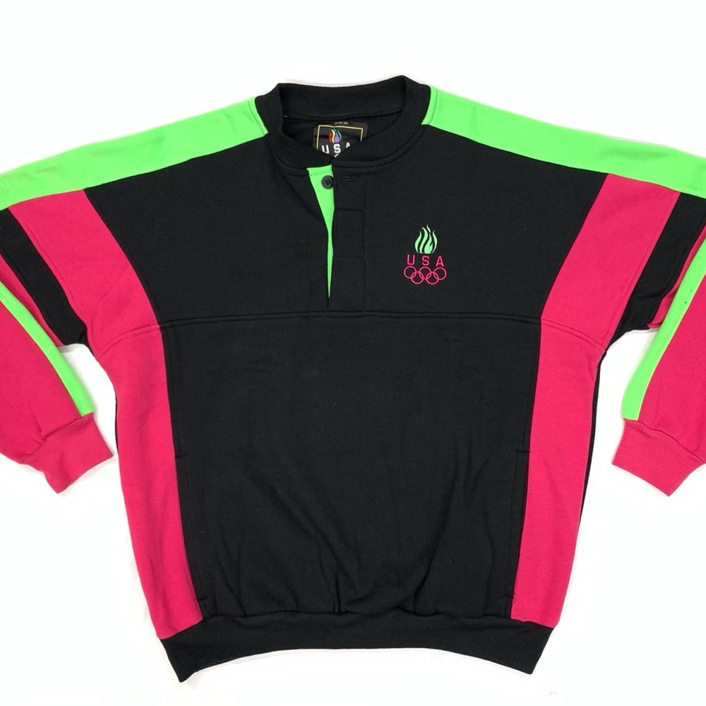 VTG 90s USA Olympic Retro Neon Pullover Sweater M